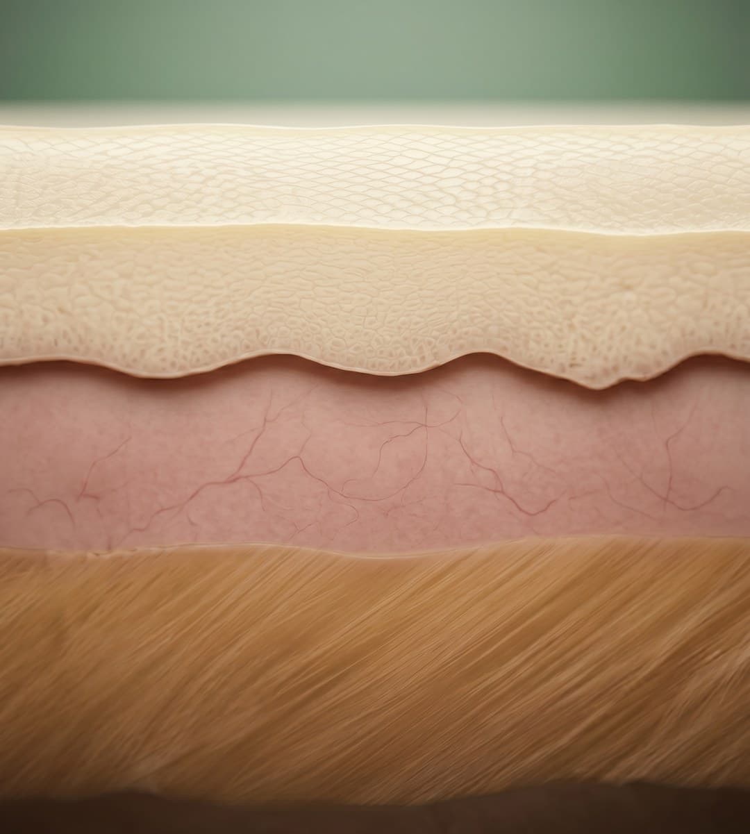 Skin cross-section — six layers shaping radiance and tone